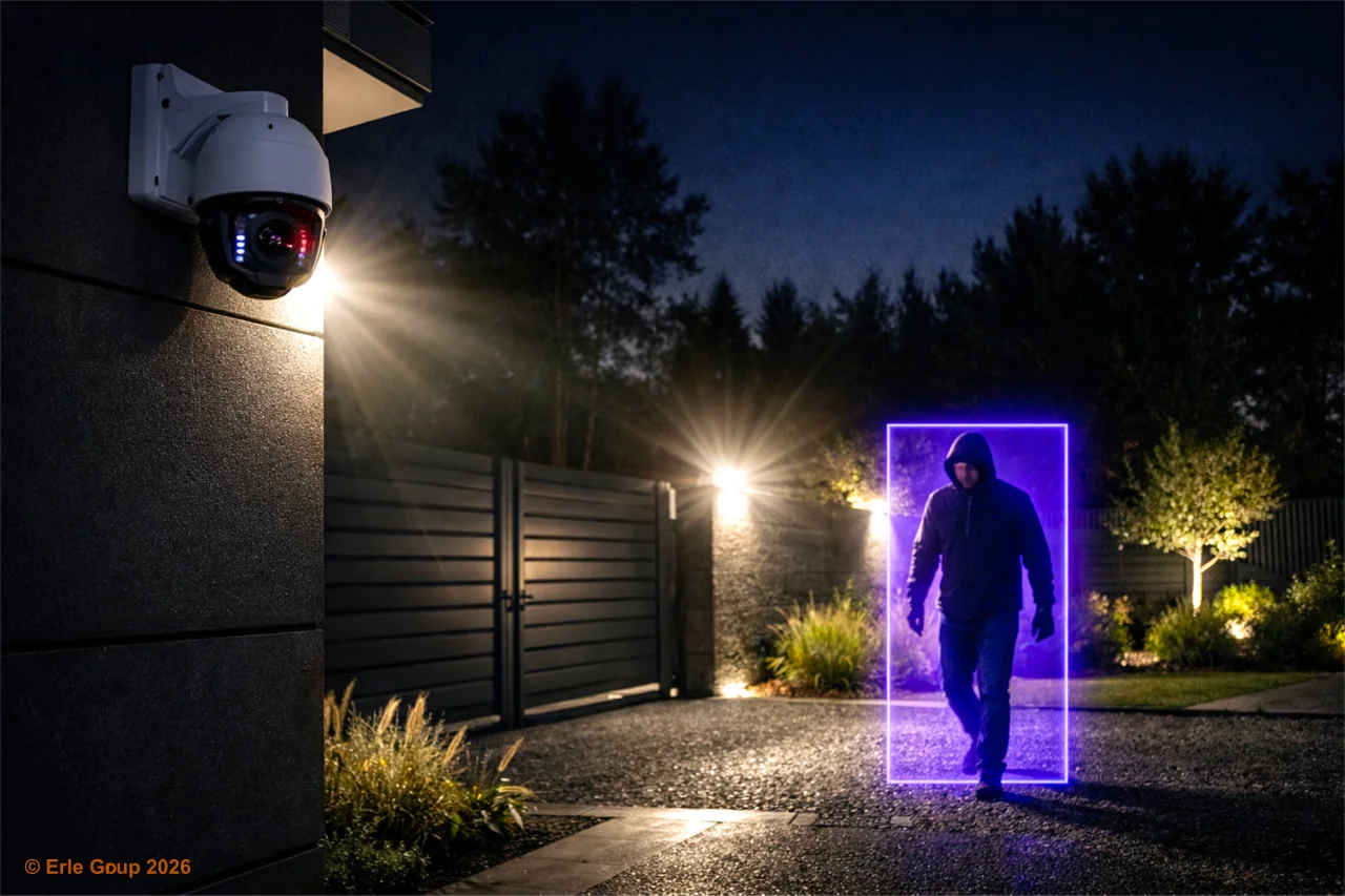 Personenerkennung an einem Zaun bei Nacht mit KI-gestützter Alarmierung